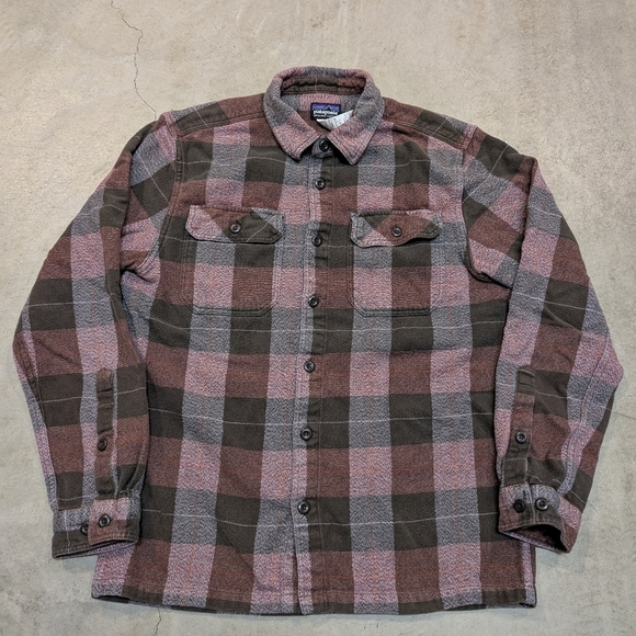 Patagonia Fjord Mens S Plaid Button Up Shirt Red Gray - Picture 1 of 7